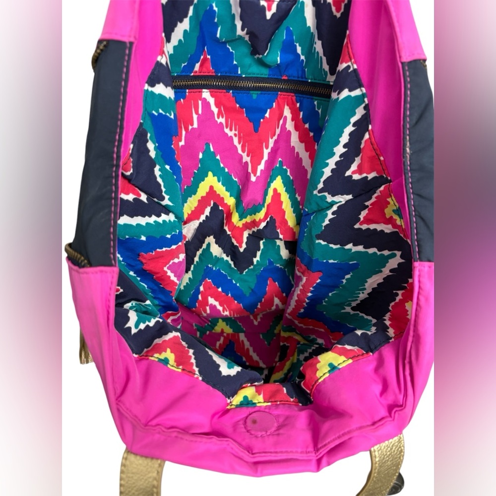 Lilly Pulitzer Hot Pink Large Tote Shoulder Bag Side Zippers Gold Straps Tassels - Picture 8 of 8